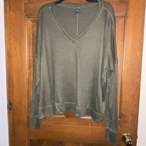 Wild Fable Oversized Olive Ribbed Long Sleeve V Neck Top BOHO Size XL+